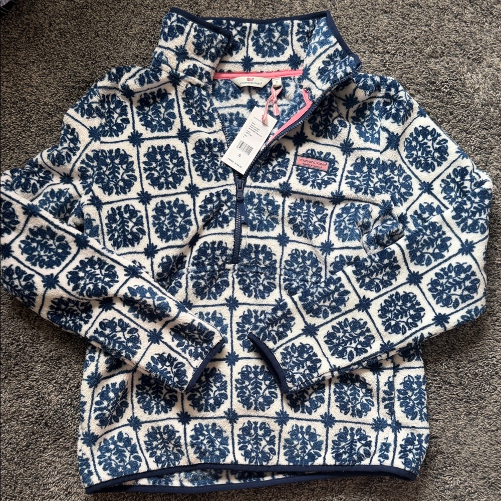 Vineyard Vines Cream & Navy Blue Fleece Shep Shirt - NWT